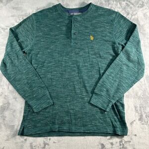 U.S. Polo Assn. Men's Green Heathered Long Sleeve Henley Thermal Shirt Size L